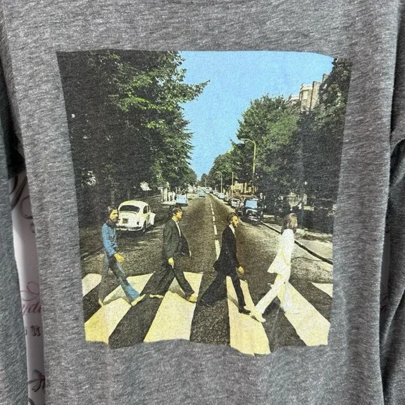 The Beatles long sleeve open back band tee grey Heather Gray Graphic Tee - Picture 6 of 13